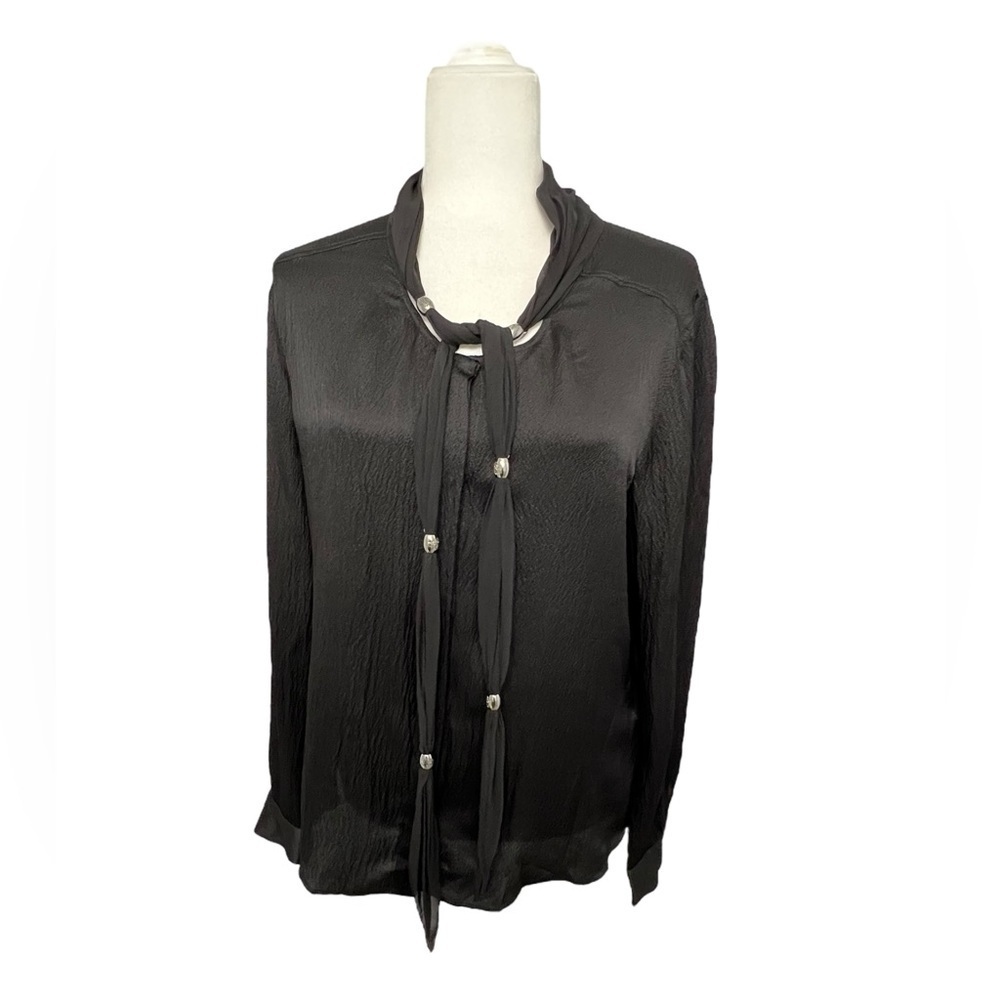 Roberto Cavalli Black Silk Blouse with Tie Detail - Picture 2 of 14